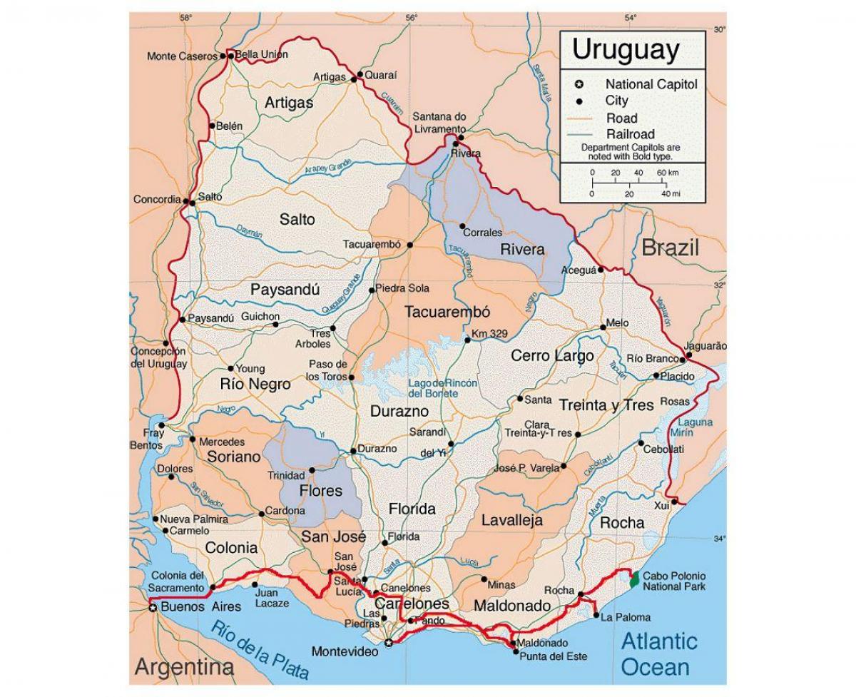 Carte de l'Uruguay avec citie