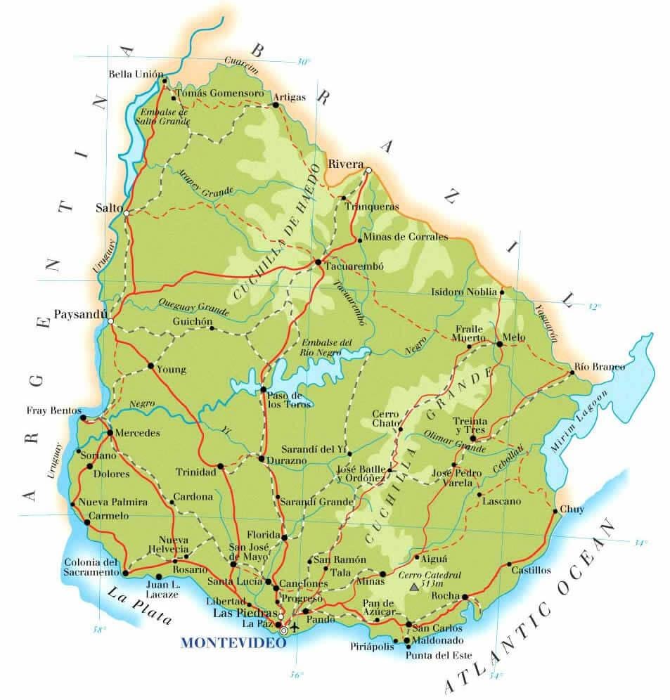 Carte de géographie de l'Uruguay