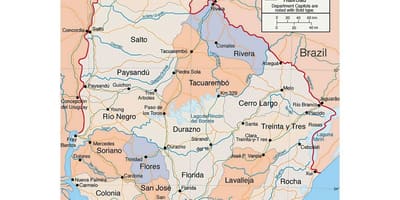 Carte de l'Uruguay avec citie
